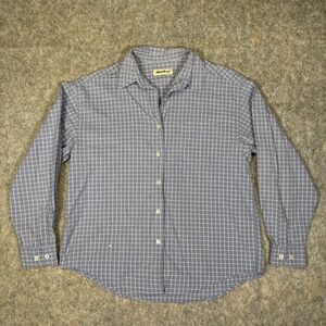 Eddie Bauer Button Down Shirt Womens L Blue White Grid Plaid Long Sleeve